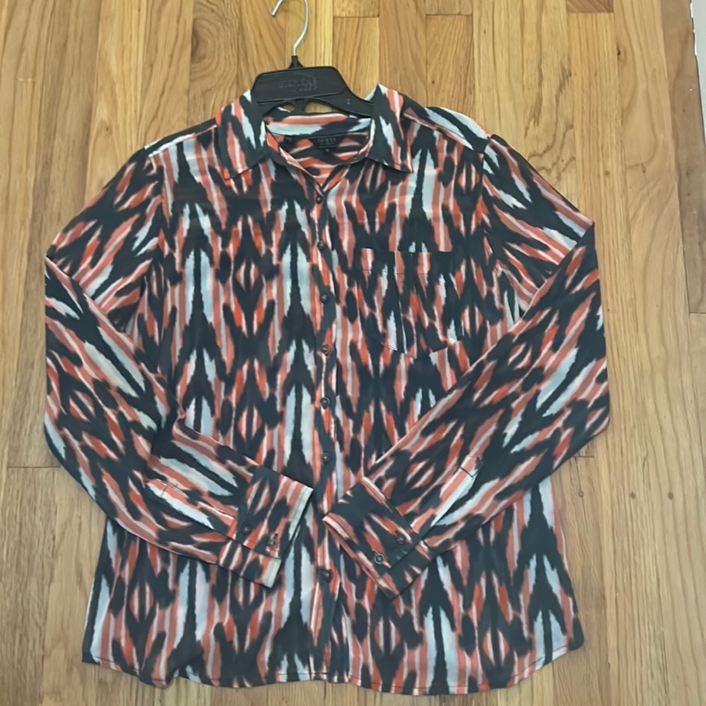 Open Back Sheer Guess Button Down - image 1